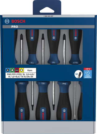 Set obeng Bosch PRO 8 buah dengan poros S2.